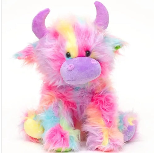 Highland Cow Plush Soft Toy Colourful Rainbow 20cm